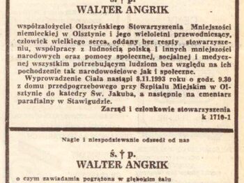 Einladung zur Heiligen Messe im Gedenken an Herrn Walter Angrik